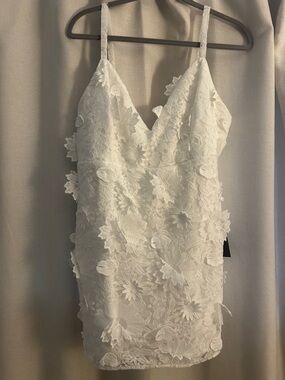 Lulus White Floral Lace V-Neck Mini Dress